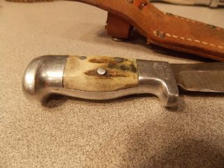 Vintage R.  H.  Ruana Bonner Montana Stag Handle Fixed Blade Knife w/Sheath 6 - 1/4 