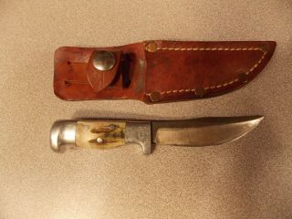 Vintage R.  H.  Ruana Bonner Montana Stag Handle Fixed Blade Knife W/sheath 6 - 1/4 "
