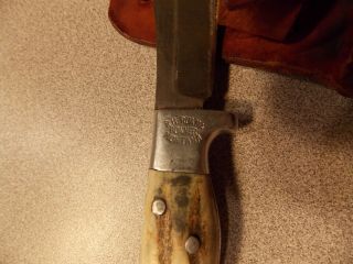 Vintage R.  H.  Ruana Bonner Montana Stag Handle Fixed Blade Knife w/Sheath 6 - 1/4 