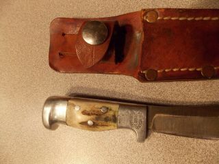 Vintage R.  H.  Ruana Bonner Montana Stag Handle Fixed Blade Knife w/Sheath 6 - 1/4 