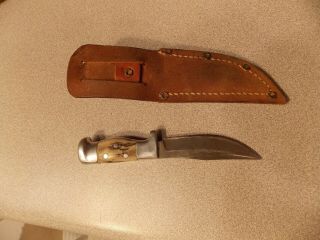 Vintage R.  H.  Ruana Bonner Montana Stag Handle Fixed Blade Knife w/Sheath 6 - 1/4 