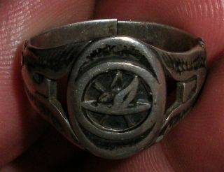 Vintage C.  1940 World War 2 Sterling Silver Military Ring Great Detail Vafo