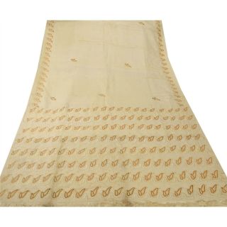 Sanskriti Vintage Golden Heavy Saree Pure Silk Hand Beaded Fabric Ethnic Sari 4