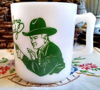 Hopalong Cassidy Milk Glass Mug Western Cowboy Green Graphics 1950 