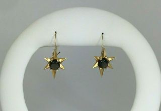 Vintage Dark Star 1.  5 ctw Black Star Sapphire 14k Gold Dangle Earrings 4