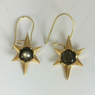 Vintage Dark Star 1.  5 ctw Black Star Sapphire 14k Gold Dangle Earrings 5