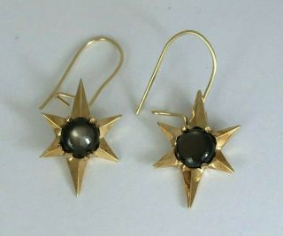 Vintage Dark Star 1.  5 ctw Black Star Sapphire 14k Gold Dangle Earrings 6