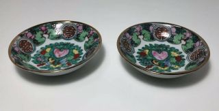 Porcelain Yt Ware Set Of 2 Small Plates Hand Painted In Hong Kong Enamel