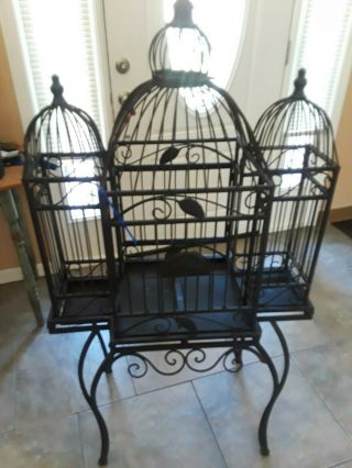 Antique Style Victorian Indoor/outdoor Black Iron Bird Cage Plant Stand Decor