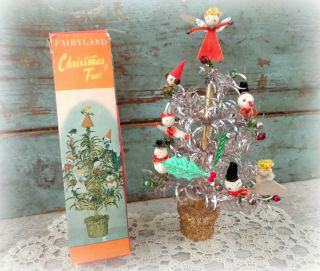 Vintage Silver Tinsel Fairyland Christmas Tree Box Table Top