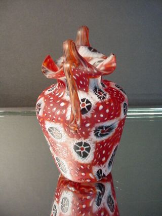 Rare 1940 ' s Vintage Fratelli Toso Flower Miniature Red Millefiori Vase Murano 2