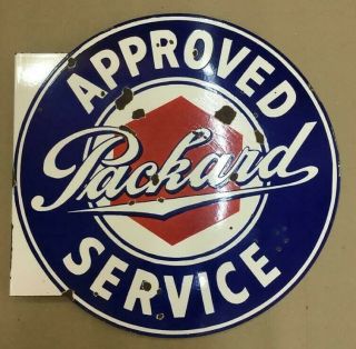 Vintage Packard Approved Porcelain Enamel Flange Double Sided Sign 24”x24”x2”