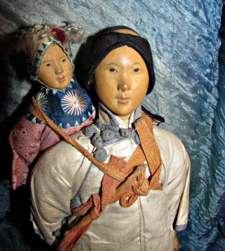 antique vintage chinese carved wood door of hope mission doll mother with baby 3