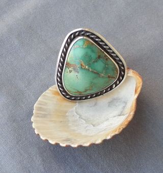 Old Vintage Native American Indian Silver Green Turquoise Ring Sz 8 3/4