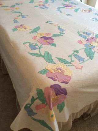 Vintage Gold Art Appliqué Quilt Top From A Kit: Pansy Path 2