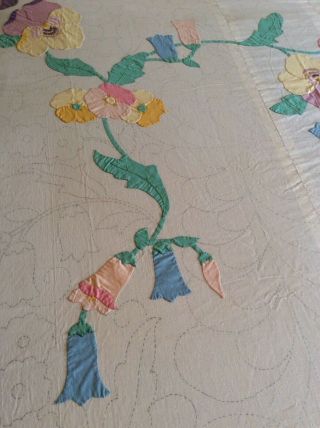 Vintage Gold Art Appliqué Quilt Top From A Kit: Pansy Path 4