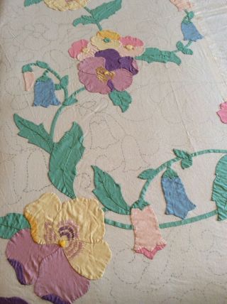 Vintage Gold Art Appliqué Quilt Top From A Kit: Pansy Path 5