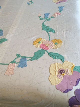 Vintage Gold Art Appliqué Quilt Top From A Kit: Pansy Path 7