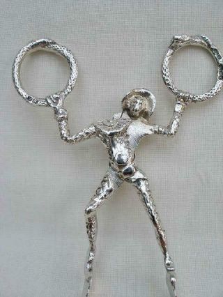 Rare Antique Solid Sterling Silver Harlequin Sugar Tongs Nips Chester 1901