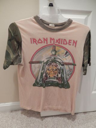 Iron Maiden Aces High Camouflage Short Sleeve T - Shirt 1984 Vintage