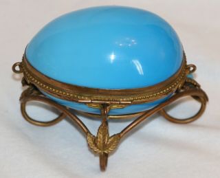 Antique 19th C.  Palais Royal French Blue Opaline Glass Egg - Shaped Trinket Box. 2