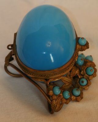 Antique 19th C.  Palais Royal French Blue Opaline Glass Egg - Shaped Trinket Box. 3