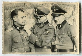 German Wwii Archive Photo: Elite Troops General & Officers With Knight 
