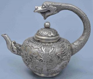 Handwork Ancient Souvenir China Collectable Miao Silver Carve Dragon Tea Pots