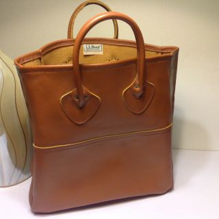 Vintage Ll Bean Leather Tote Shopping Bag Freeport Maine Tan Handbag Usa
