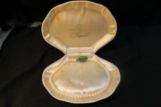 Vintage 14kt Gold & Jade Clasp Pearl Choker Necklace In Imperial Pearl Box