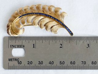Vintage 14K Yellow Gold Feather Scarf Pin with Blue Sapphires (07925) 11