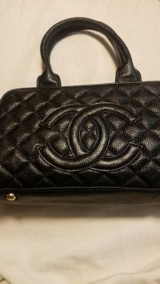 Chanel Black Quilted Caviar Cc Mini Boston Bag - Authentic,  Vintage