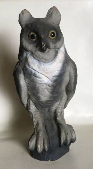 Vtg Halloween Paper Mache Black Owl 16 " Candy Container Spooky Glass Eyes Rare