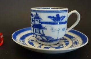 Zsz302 Canton Style Porcelain Blue And White Demitasse Cup And Saucer Willow