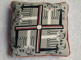 Vintage Navajo Design Whirling Log Needlepoint Pillow Sand Painting Yei Weaving