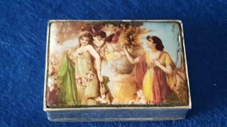 1900s Sterling Silver Snuff/pill Box W H/p Enamel Pre - Raphaelite Scene 60g