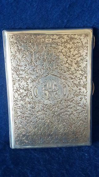 Art Nouveau H/m Sterling Silver Visiting Card Case W Note Board 98g