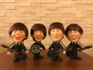 Rare 1964 Set Of 4 Vintage Remco Soft Bodied Beatle Dolls With Instruments -