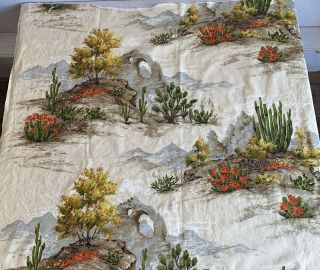 Vintage Desert Cactus Fabric Remnant Thick Linen Bark Cloth Style Canyon Rare
