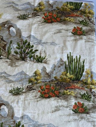 Vintage Desert Cactus Fabric Remnant Thick Linen Bark Cloth Style Canyon RARE 2
