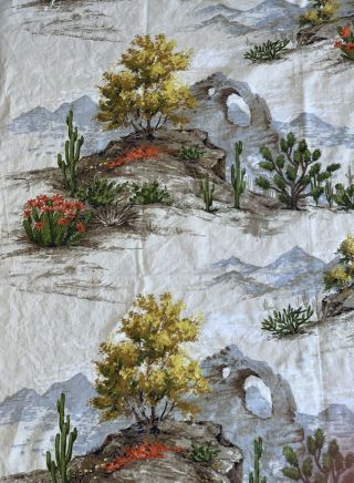 Vintage Desert Cactus Fabric Remnant Thick Linen Bark Cloth Style Canyon RARE 3