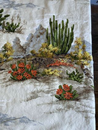 Vintage Desert Cactus Fabric Remnant Thick Linen Bark Cloth Style Canyon RARE 4