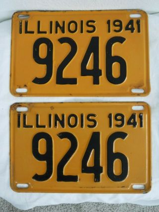 Vintage 1941 4 - Digit Illinois License Plate Set Pair