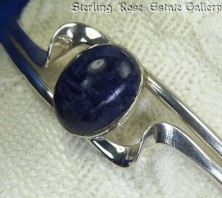 Young Ladies Lapis Sterling Silver 0.  925 Estate 6 1/4 " X 1/2 " Cuff Bracelet