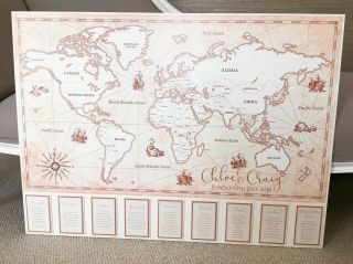 Vintage World Map Wedding Table/Seating Plan | Rose Gold & Ivory 2
