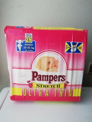 Vintage Pampers Stretch 28 Diapers Sz Junior Xl 12 - 25kg / 26 - 55lbs For Girls