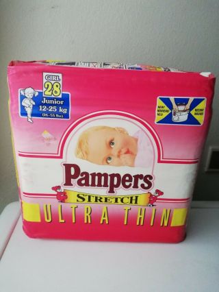 Vintage Pampers Stretch 28 Diapers Sz Junior XL 12 - 25Kg / 26 - 55Lbs for Girls 2