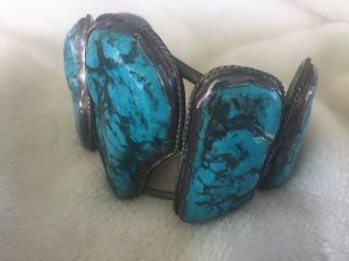 Fabulous vintage Sterling Bold 5 stone Blue Turquoise Cuff Bracelet 2