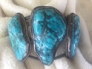 Fabulous vintage Sterling Bold 5 stone Blue Turquoise Cuff Bracelet 3
