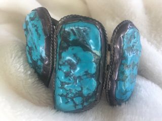 Fabulous vintage Sterling Bold 5 stone Blue Turquoise Cuff Bracelet 4